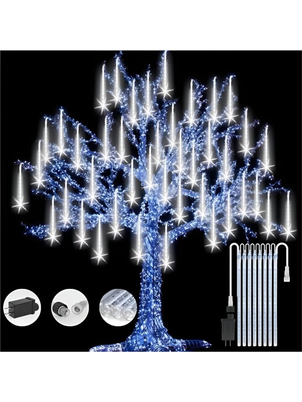 Christmas Lights Meteor Shower Rain Light Falling Rain Lights w/8 Tubes 192 LEDs